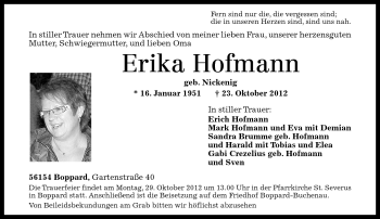 Traueranzeigen von Erika Hofmann | rz-trauer.de