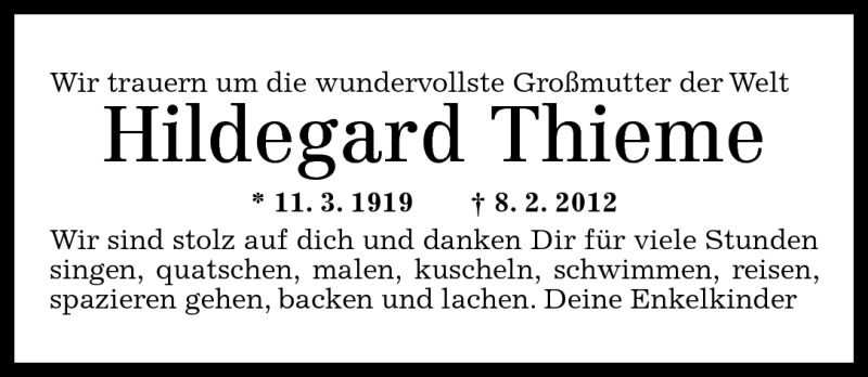  Traueranzeige für Hildegard Thieme vom 11.02.2012 aus Rhein-Zeitung
