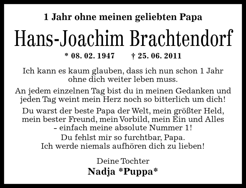  Traueranzeige für Hans-Joachim Brachtendorf vom 25.06.2012 aus Rhein-Zeitung
