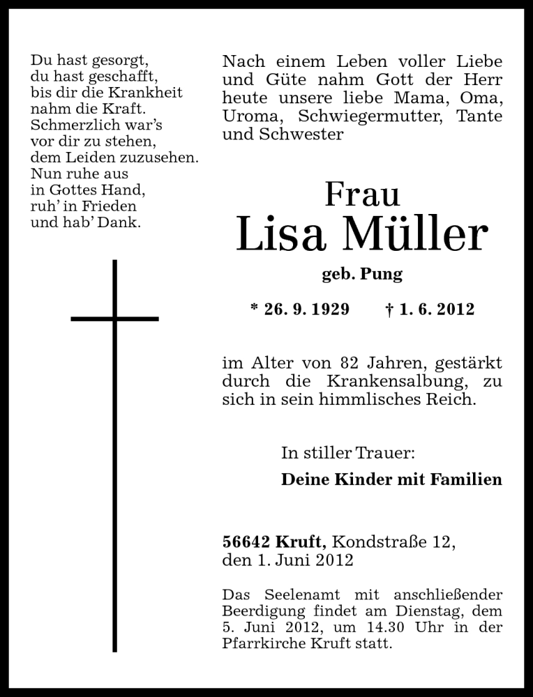 Traueranzeigen Von Lisa Muller Rz Trauer De