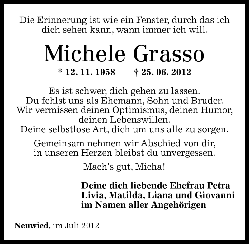 Traueranzeigen von Michele Grasso rz trauer.de