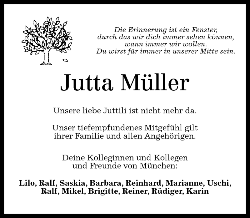  Traueranzeige für Jutta Müller vom 25.08.2012 aus Rhein-Zeitung