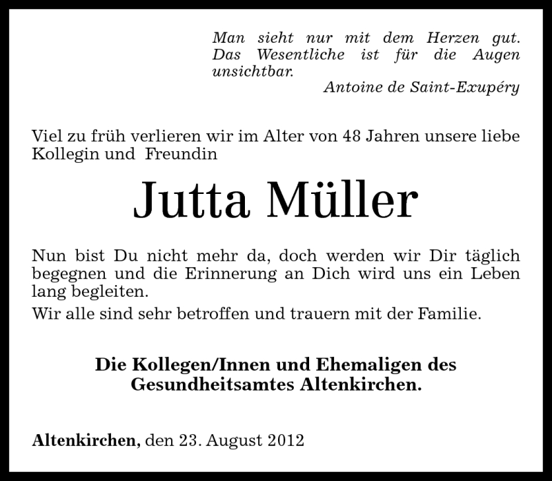  Traueranzeige für Jutta Müller vom 25.08.2012 aus Rhein-Zeitung