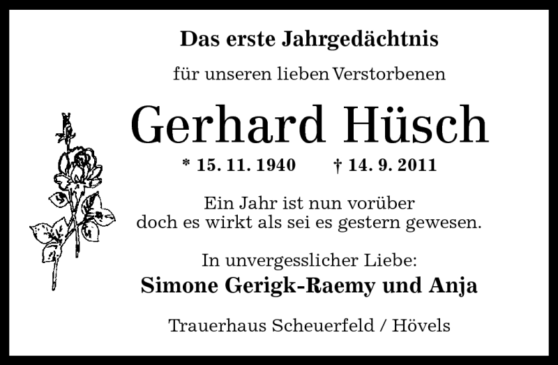  Traueranzeige für Gerhard Hüsch vom 14.09.2012 aus Rhein-Zeitung