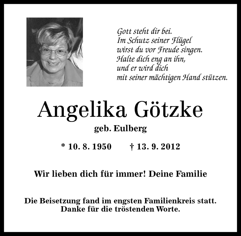 Traueranzeigen von Angelika Götzke | rz-trauer.de