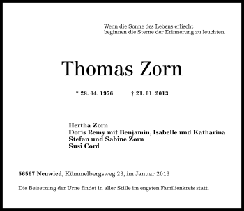 Traueranzeige von Thomas Zorn von Rhein-Zeitung