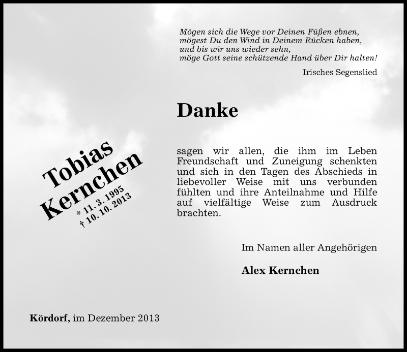  Traueranzeige für Tobias Kernchen vom 28.12.2013 aus Rhein-Lahn-Zeitung