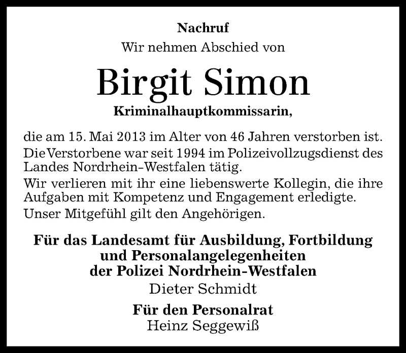  Traueranzeige für Birgit Simon vom 23.05.2013 aus Rhein-Zeitung