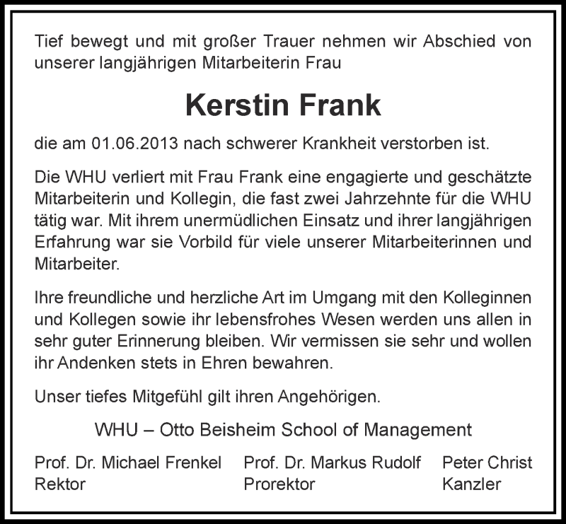  Traueranzeige für Kerstin Frank vom 05.06.2013 aus Rhein-Zeitung