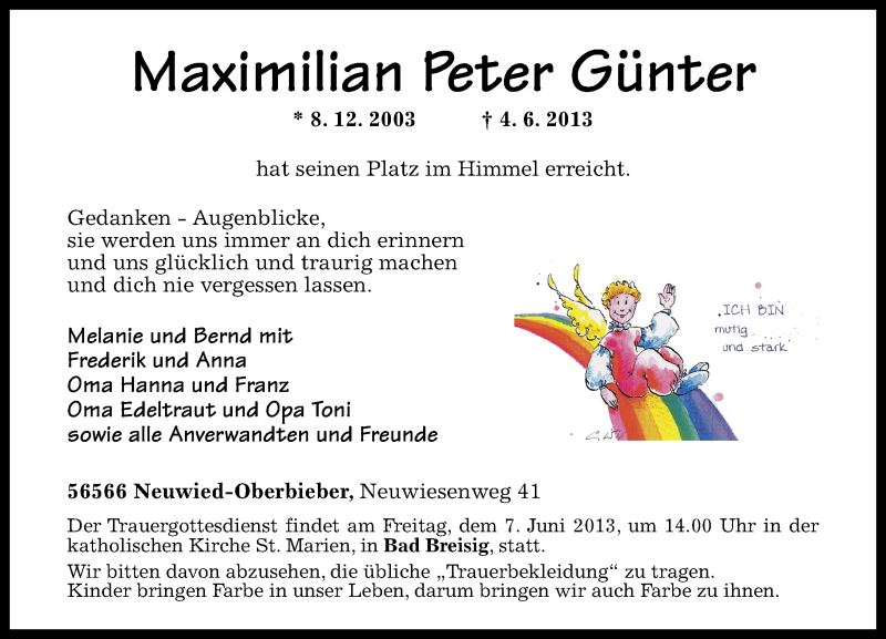  Traueranzeige für Maximilian Peter Günter vom 06.06.2013 aus Rhein-Zeitung