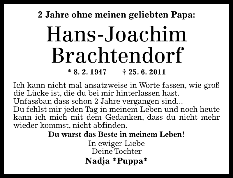  Traueranzeige für Hans-Joachim Brachtendorf vom 25.06.2013 aus Rhein-Zeitung
