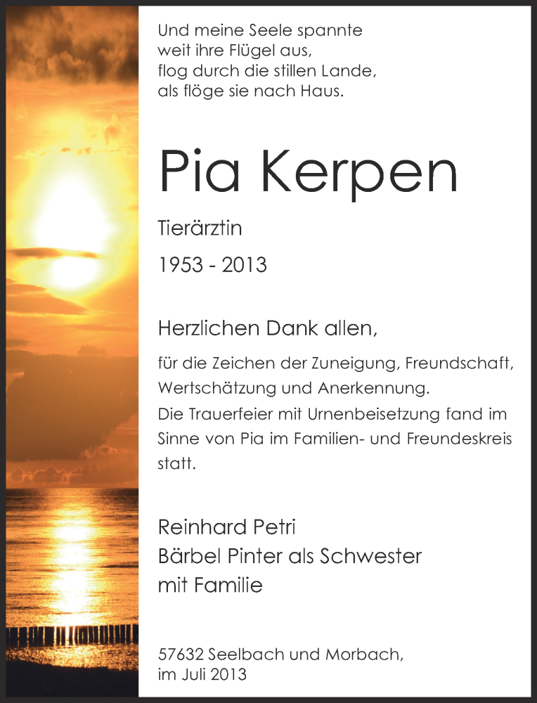  Traueranzeige für Pia Kerpen vom 27.07.2013 aus Rhein-Zeitung