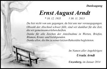 Traueranzeige von Ernst August Arndt von Rhein-Hunsrück-Zeitung