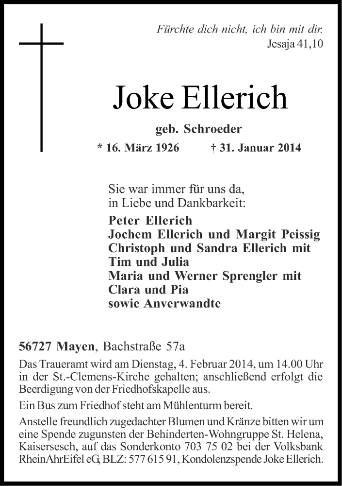 Traueranzeige für Joke Ellerich vom 01.02.2014 aus Rhein-Zeitung