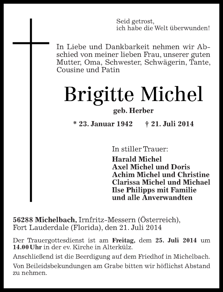 Traueranzeigen Von Brigitte Michel | Rz-trauer.de