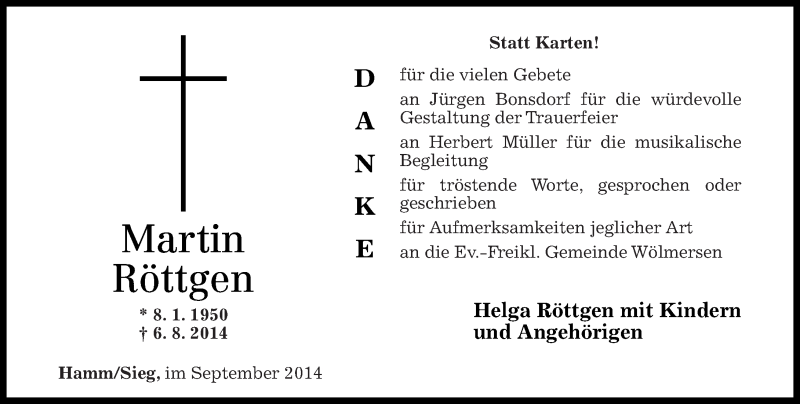  Traueranzeige für Martin Röttgen vom 02.09.2014 aus Rhein-Zeitung