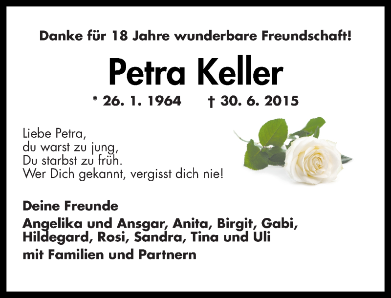  Traueranzeige für Petra Keller vom 11.07.2015 aus Rhein-Zeitung