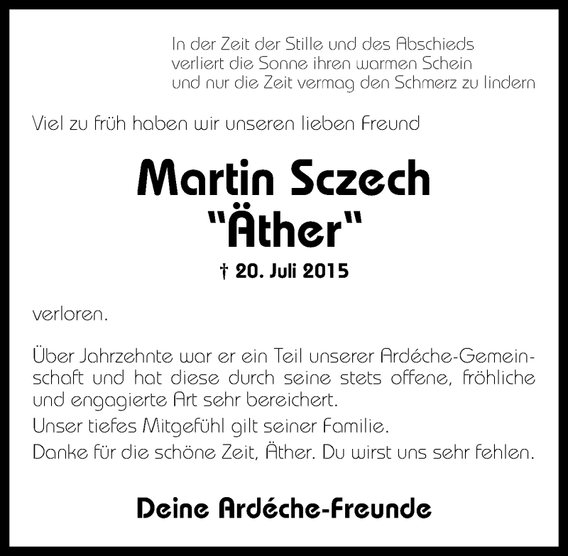  Traueranzeige für Martin Sczech vom 25.07.2015 aus Rhein-Hunsrück-Zeitung
