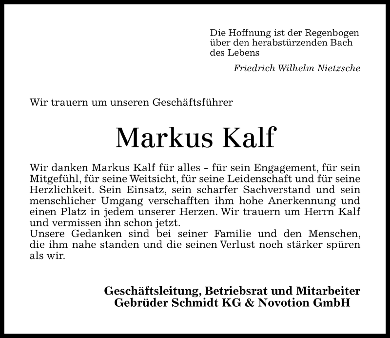  Traueranzeige für Markus Kalf vom 11.08.2015 aus Rhein-Zeitung