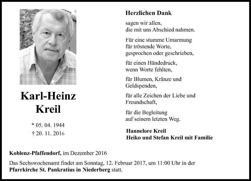 Traueranzeigen von Karl-Heinz Kreil | rz-trauer.de