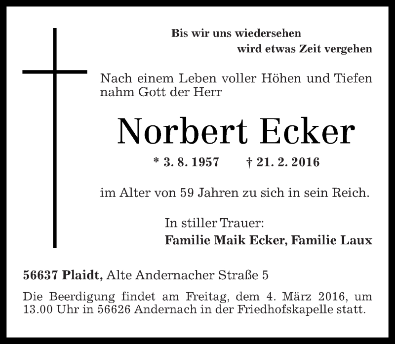 Traueranzeigen von Norbert Ecker rztrauer.de