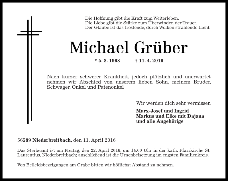 Traueranzeigen von Michael Grüber | rz-trauer.de