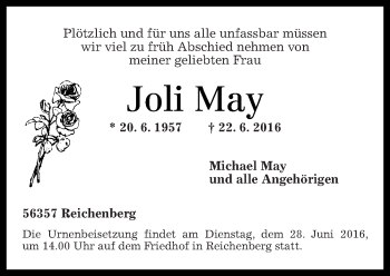 Traueranzeige von Joli May von Rhein-Lahn-Zeitung