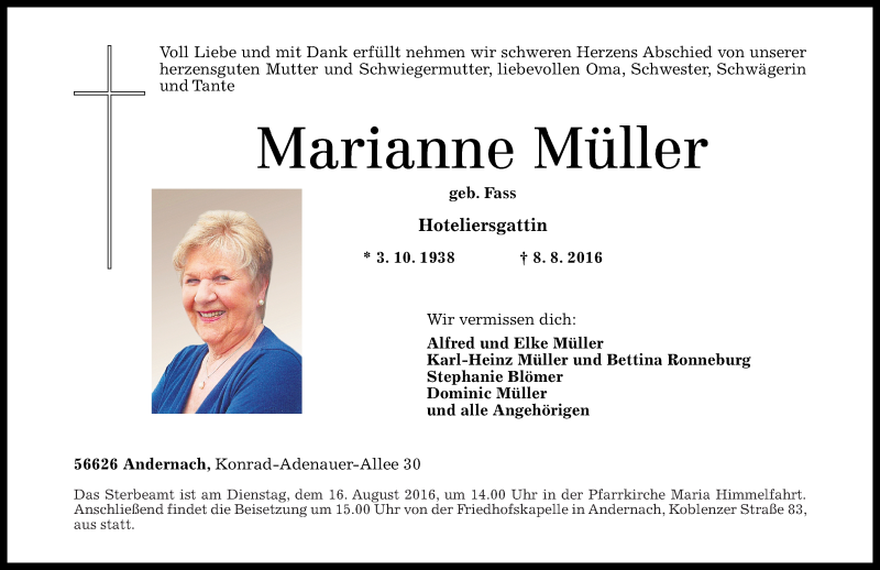 Traueranzeigen von Marianne Müller rztrauer.de