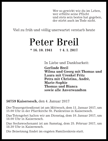 Traueranzeigen von Peter Breil rz trauer.de