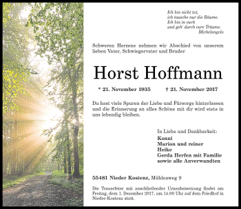 Traueranzeige von Horst Hoffmann von Rhein-Hunsrück-Zeitung