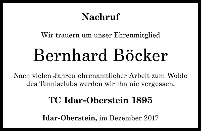 Traueranzeigen von Bernhard Böcker | rz-trauer.de