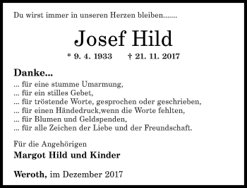 Traueranzeige von Josef Hild von Westerwälder Zeitung