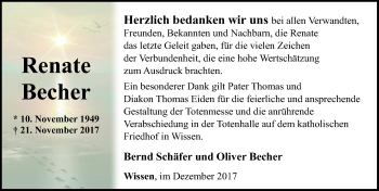 Traueranzeige von Renate Becher von Rhein-Zeitung