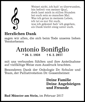 Traueranzeige von Antonio Bonifiglio von Oeffentlicher Anzeiger