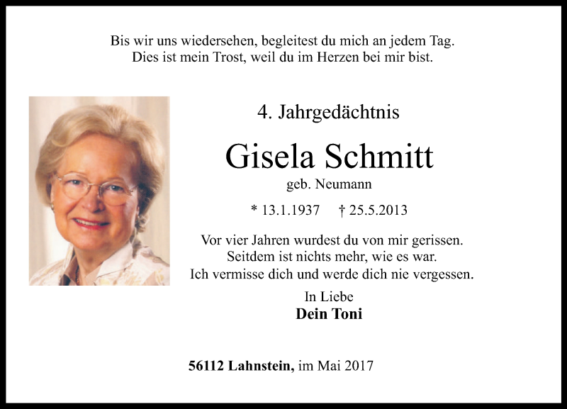 Traueranzeigen von Gisela Schmitt | rz-trauer.de