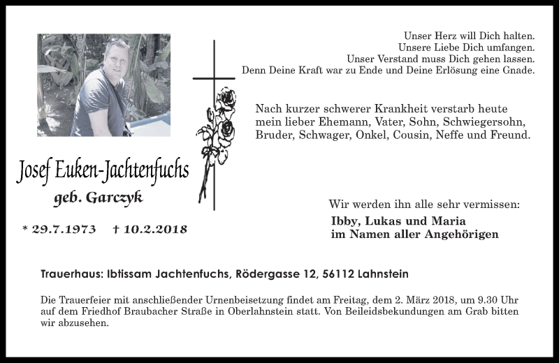  Traueranzeige für Josef Euken-Jachtenfuchs vom 24.02.2018 aus Rhein-Lahn-Zeitung