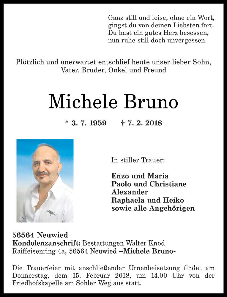 Traueranzeigen von Michele Bruno rz trauer.de