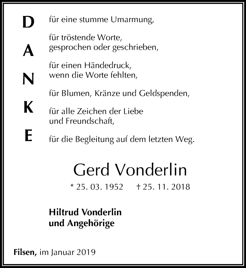  Traueranzeige für Gerd Vonderlin vom 05.01.2019 aus Rhein-Zeitung