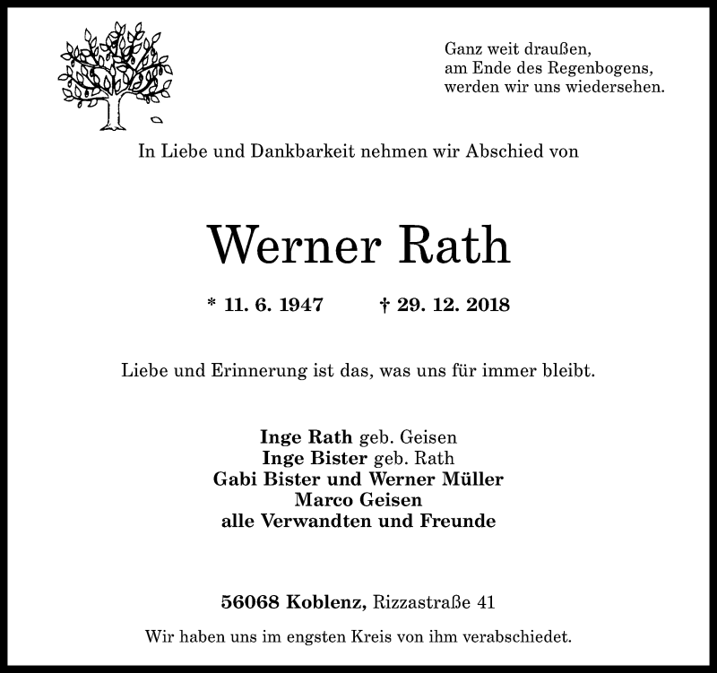 Traueranzeigen von Werner Rath | rz-trauer.de