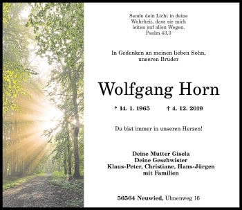 Traueranzeige von Wolfgang Horn von Rhein-Zeitung