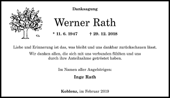 Traueranzeigen von Werner Rath | rz-trauer.de
