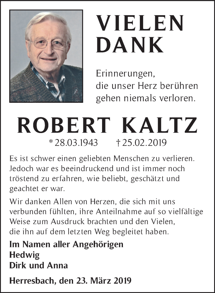  Traueranzeige für Robert Kaltz vom 23.03.2019 aus Rhein-Zeitung