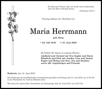 Traueranzeige von Maria Herrmann von Rhein-Zeitung