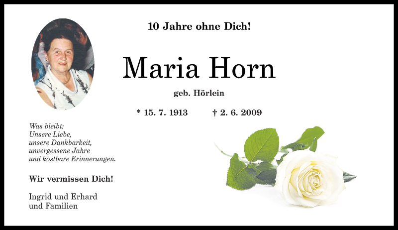  Traueranzeige für Maria Horn vom 08.06.2019 aus Rhein-Zeitung