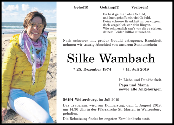 Traueranzeige von Silke Wambach von Rhein-Zeitung