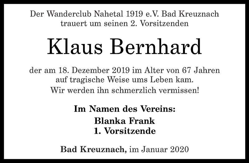 Traueranzeigen Von Klaus Bernhard | Rz-trauer.de