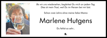 Traueranzeige von Marlene Hutgens von Rhein-Zeitung