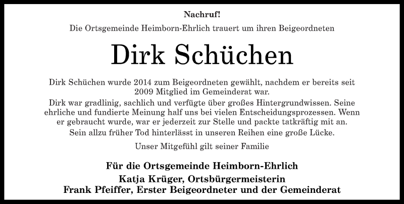  Traueranzeige für Dirk Schüchen vom 30.09.2020 aus Westerwälder Zeitung