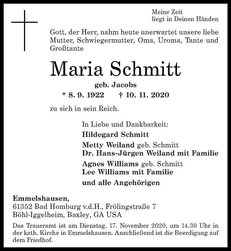 Traueranzeigen von Maria Schmitt | rz-trauer.de