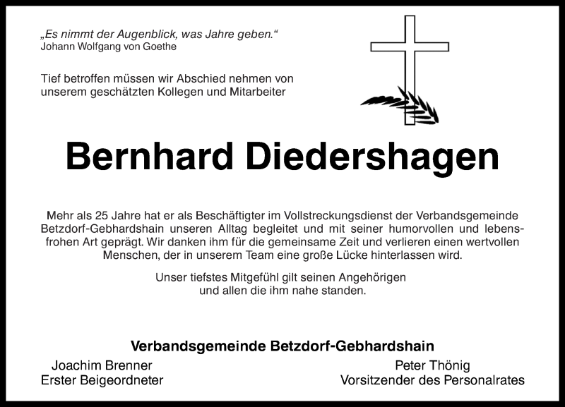  Traueranzeige für Bernhard Diedershagen vom 04.12.2020 aus Rhein-Zeitung